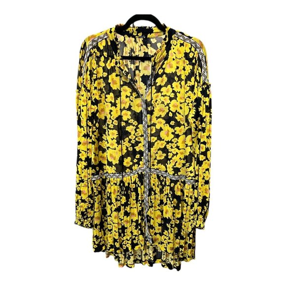 Free People Love Letter Floral Oversized Tunic Black Yellow Combo Size Small - Picture 3 of 12